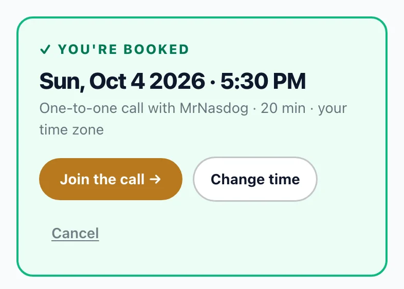 The You're booked box with Join the call, Change time and Cancel