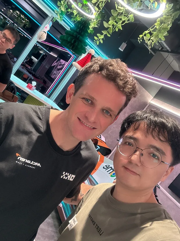 MrNasdog with a member of the OKX team at the OKX office in Singapore