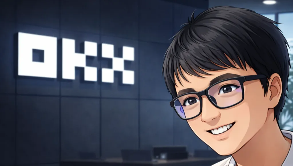 Cartoon MrNasdog next to the OKX logo